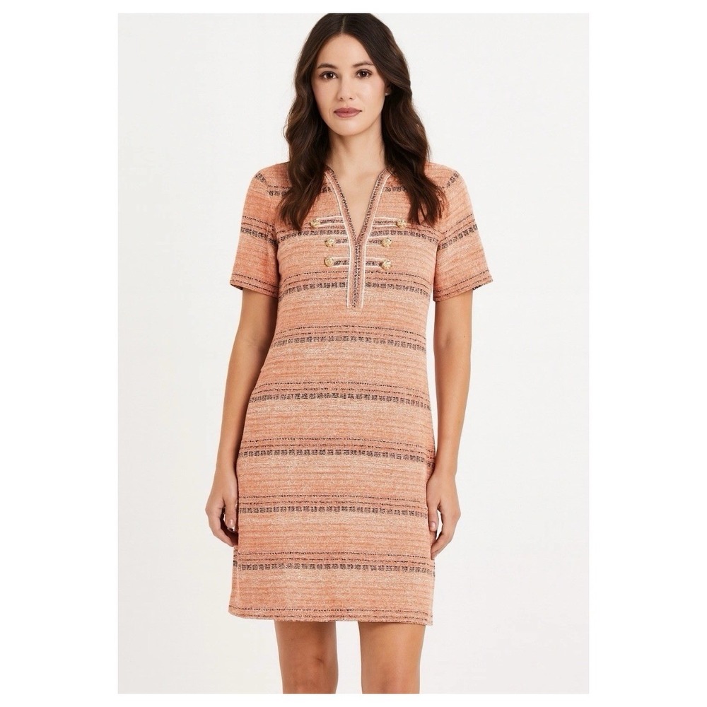 Ming Wang Honeycomb Textural Stripe Knit Minidress Orange Pink Sz XL Mother Day